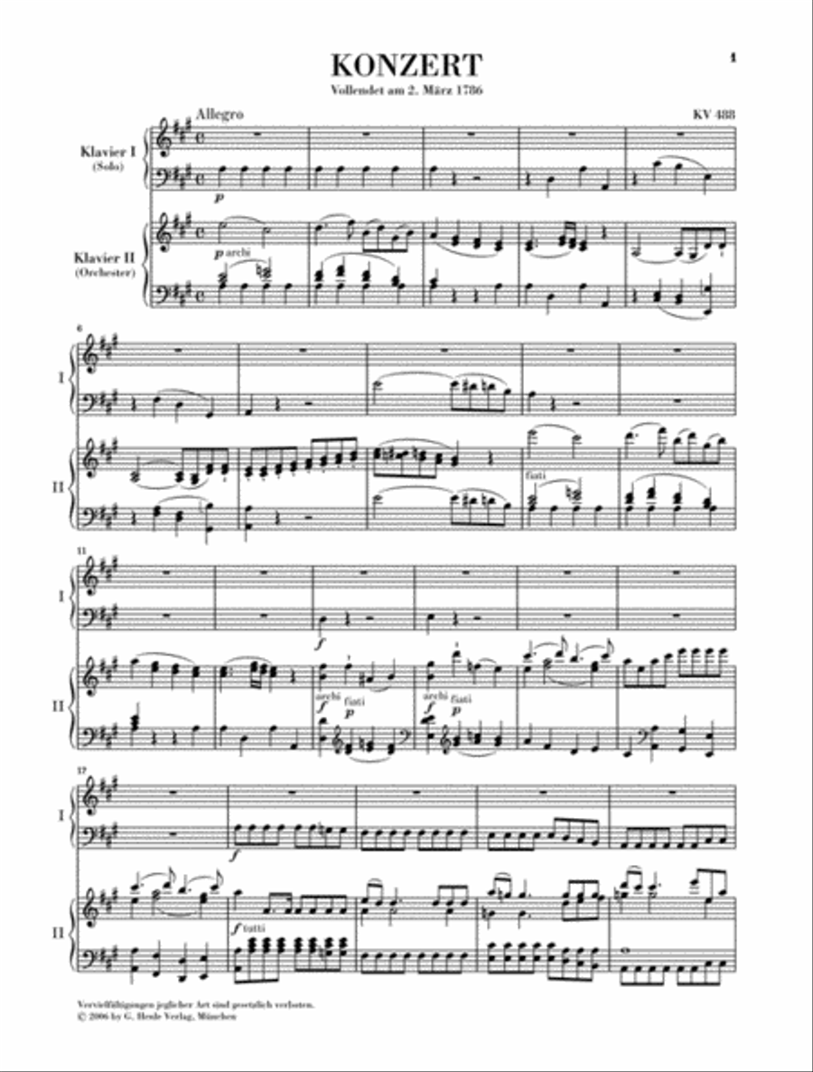 Concerto for Piano and Orchestra A Major K.488 Piano Solo scores gallery preview page 2