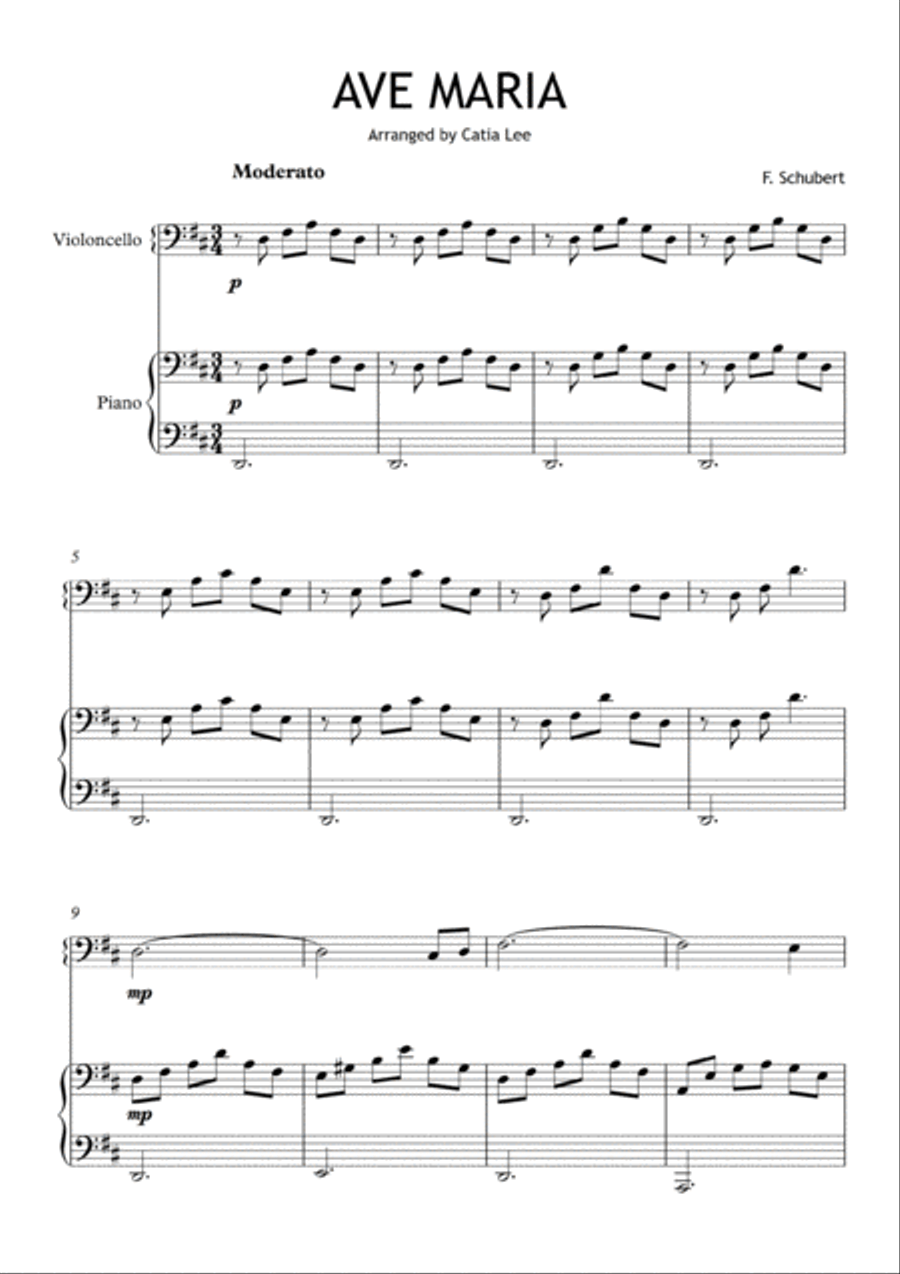 Ave Maria - Schubert for Cello and piano - D major Piano scores gallery preview page 2