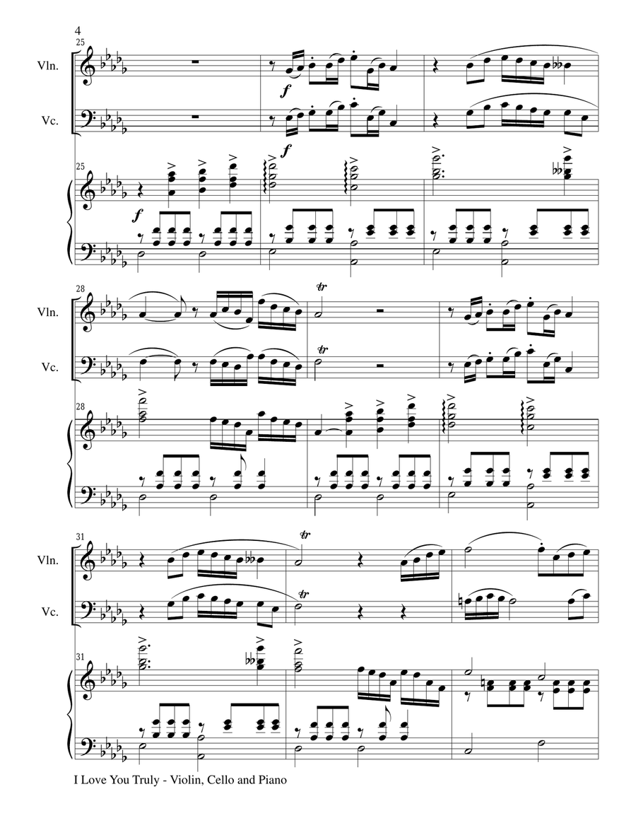 I LOVE YOU TRULY (Trio – Violin, Cello, and Piano with Score and Parts) Piano Trio scores gallery preview page 4