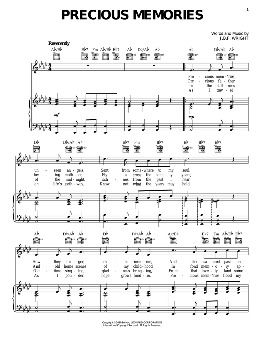 Precious Memories Piano, Vocal, Guitar scores gallery preview page 1