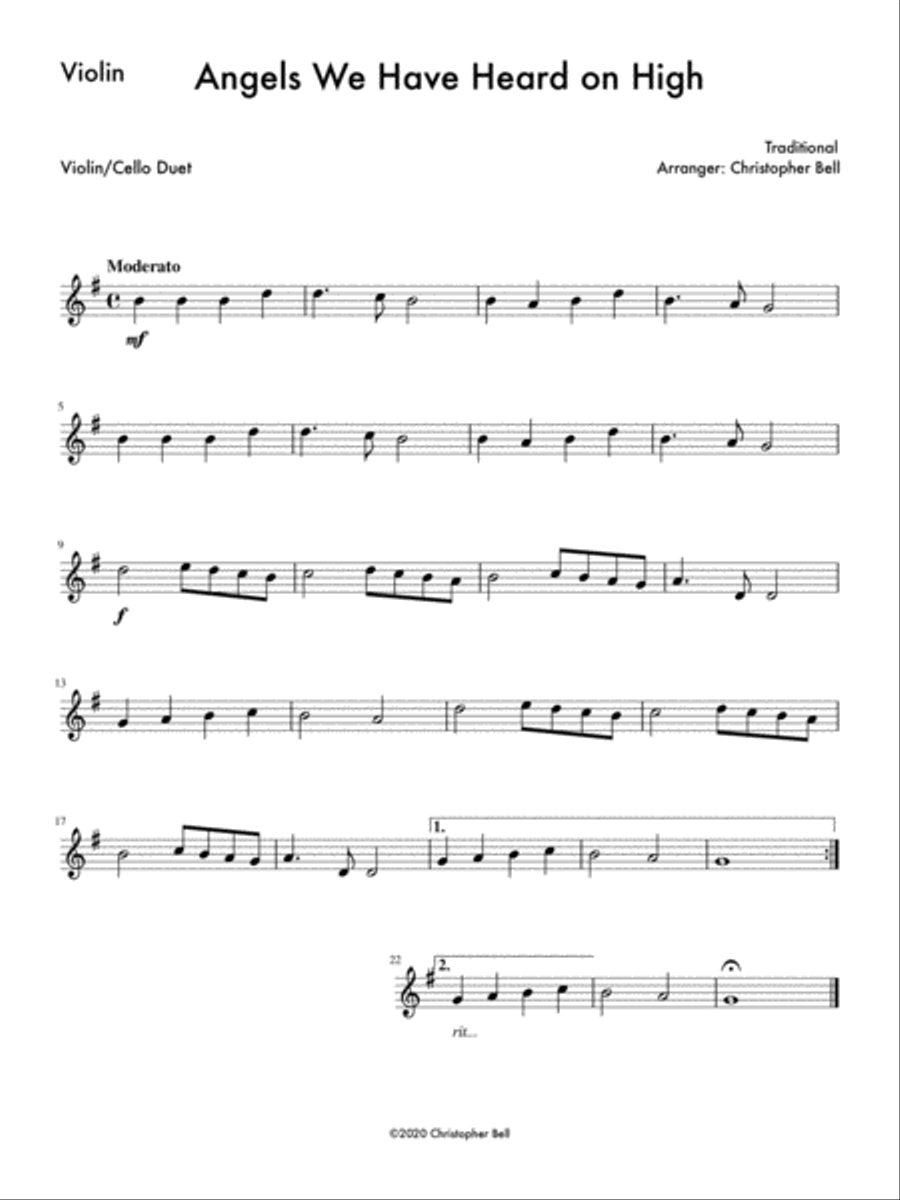 Angels We Have Heard on High - Easy Violin/Cello Duet String Duet scores gallery preview page 2