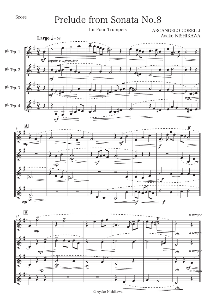Prelude from Sonata No.8, Arcangelo Corelli, for Four Trumpets by Arcangelo Corelli Brass Ensemble - Digital Sheet Music