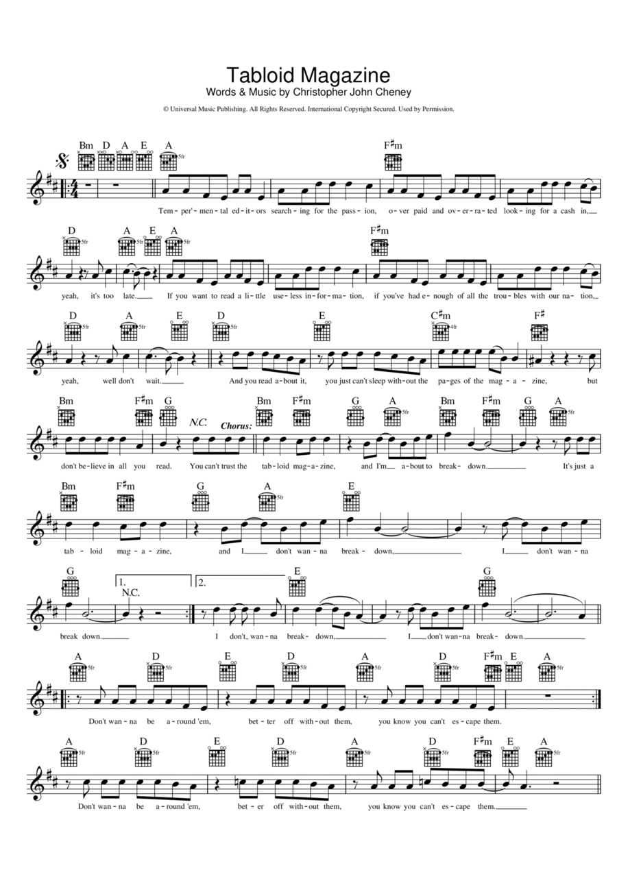 Tabloid Magazine Piano scores gallery preview page 1