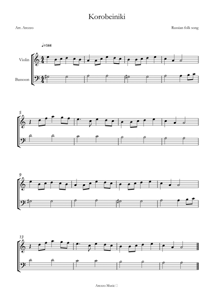 korobeiniki tetris theme violin and Bassoon sheet music image number null