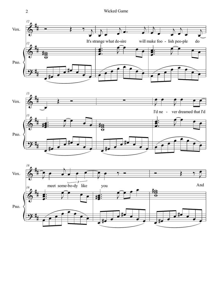Wicked Game Piano, Vocal scores gallery preview page 3