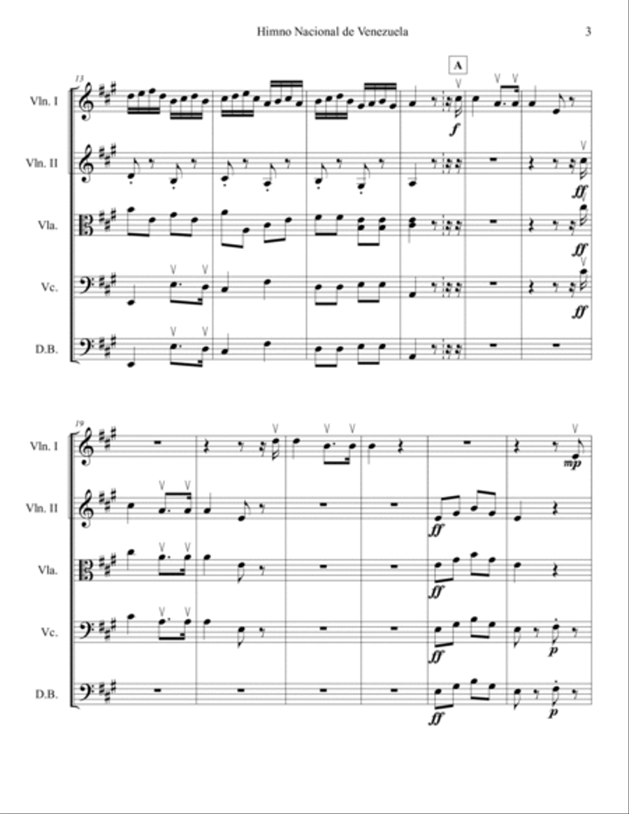 Himno Nacional de Venezuela/Venezuelan National Anthem, for string orchestra. SCORE & PARTS. String Orchestra scores gallery preview page 3