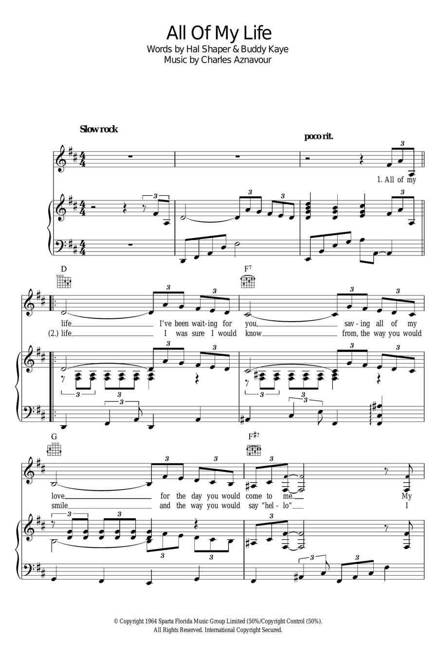 All Of My Life Piano, Vocal scores gallery preview page 1