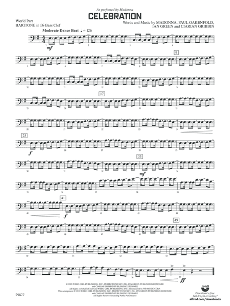 Celebration: (World Part) B-flat Baritone B.C. Concert Band scores gallery preview page 1
