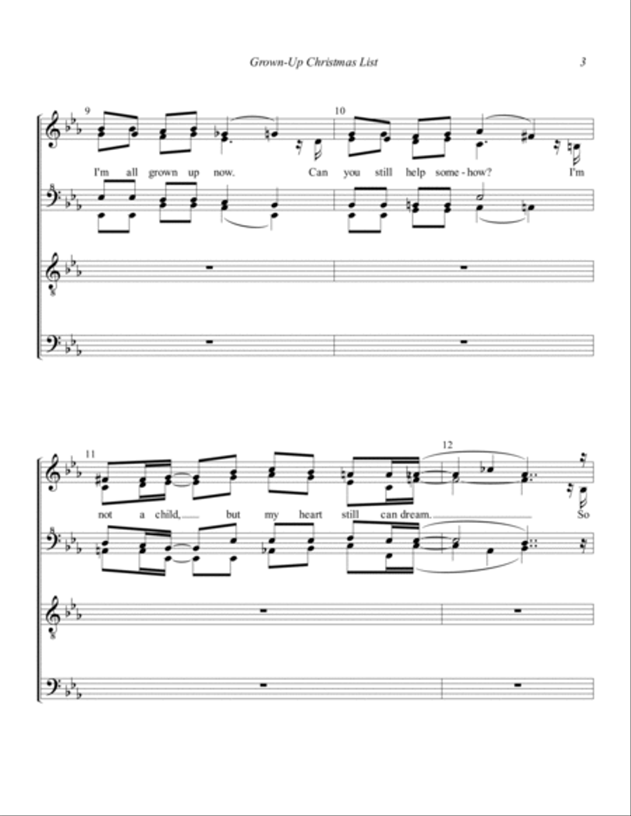 Grown-up Christmas List 4-Part scores gallery preview page 3