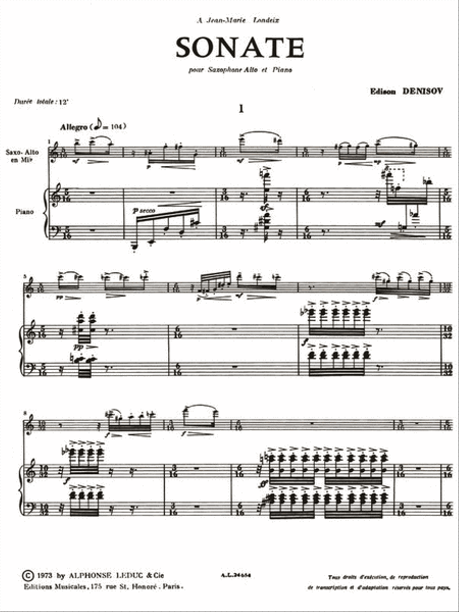 Edison Denisov - Sonate Pour Saxophone Alto Et Piano Piano scores gallery preview page 2