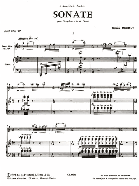 Edison Denisov - Sonate Pour Saxophone Alto Et Piano