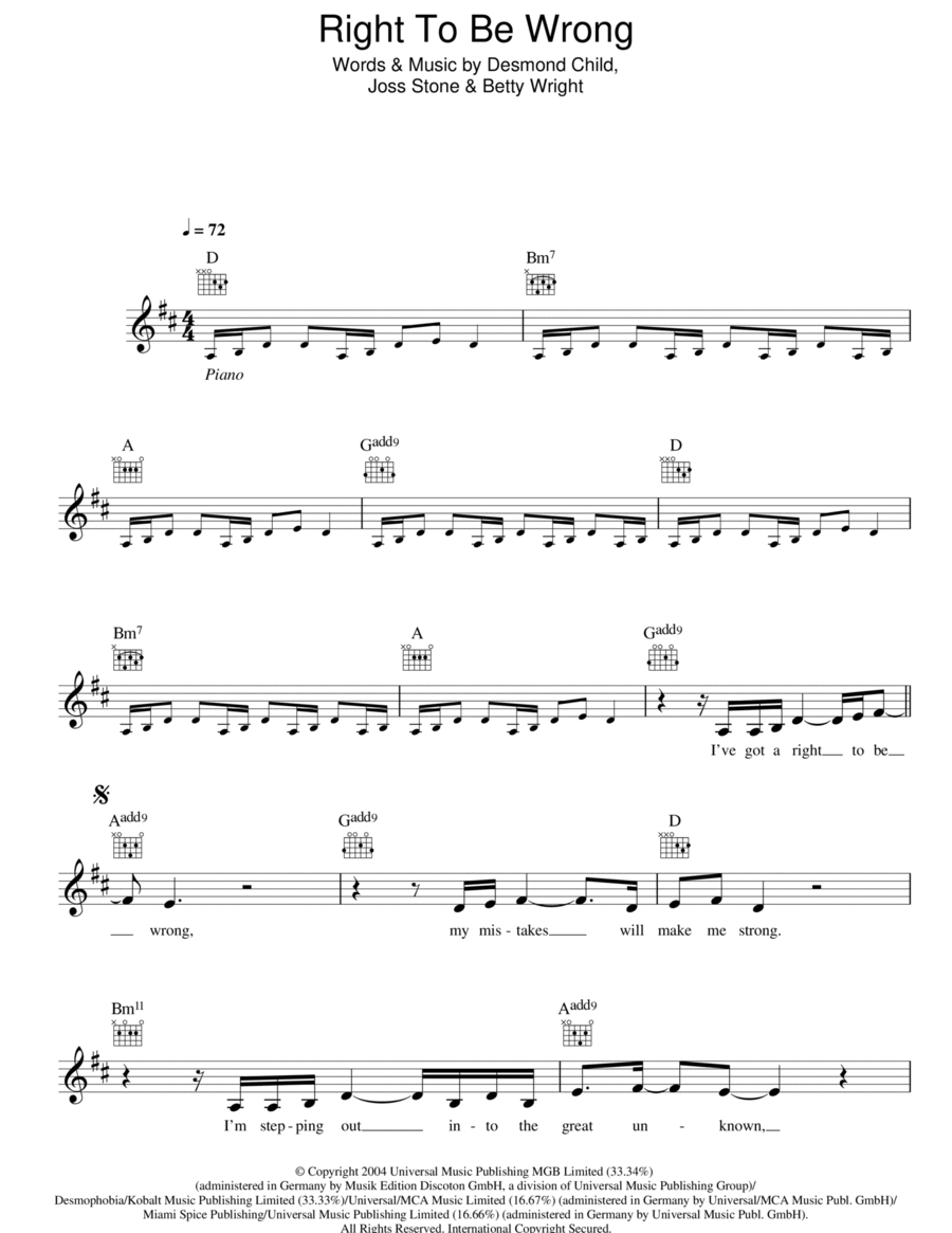 Right To Be Wrong Piano scores gallery preview page 1