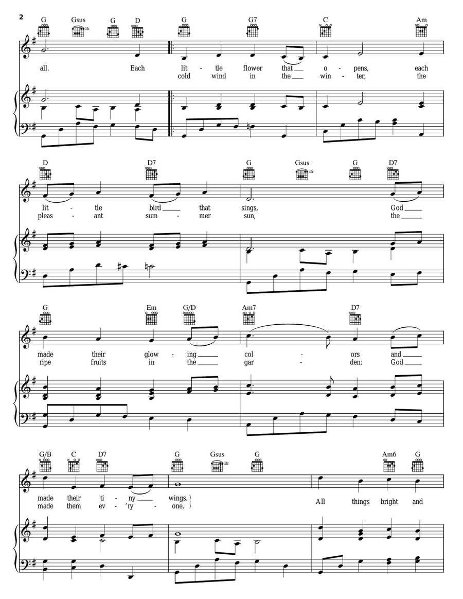 All Things Bright And Beautiful Piano, Vocal, Guitar scores gallery preview page 2