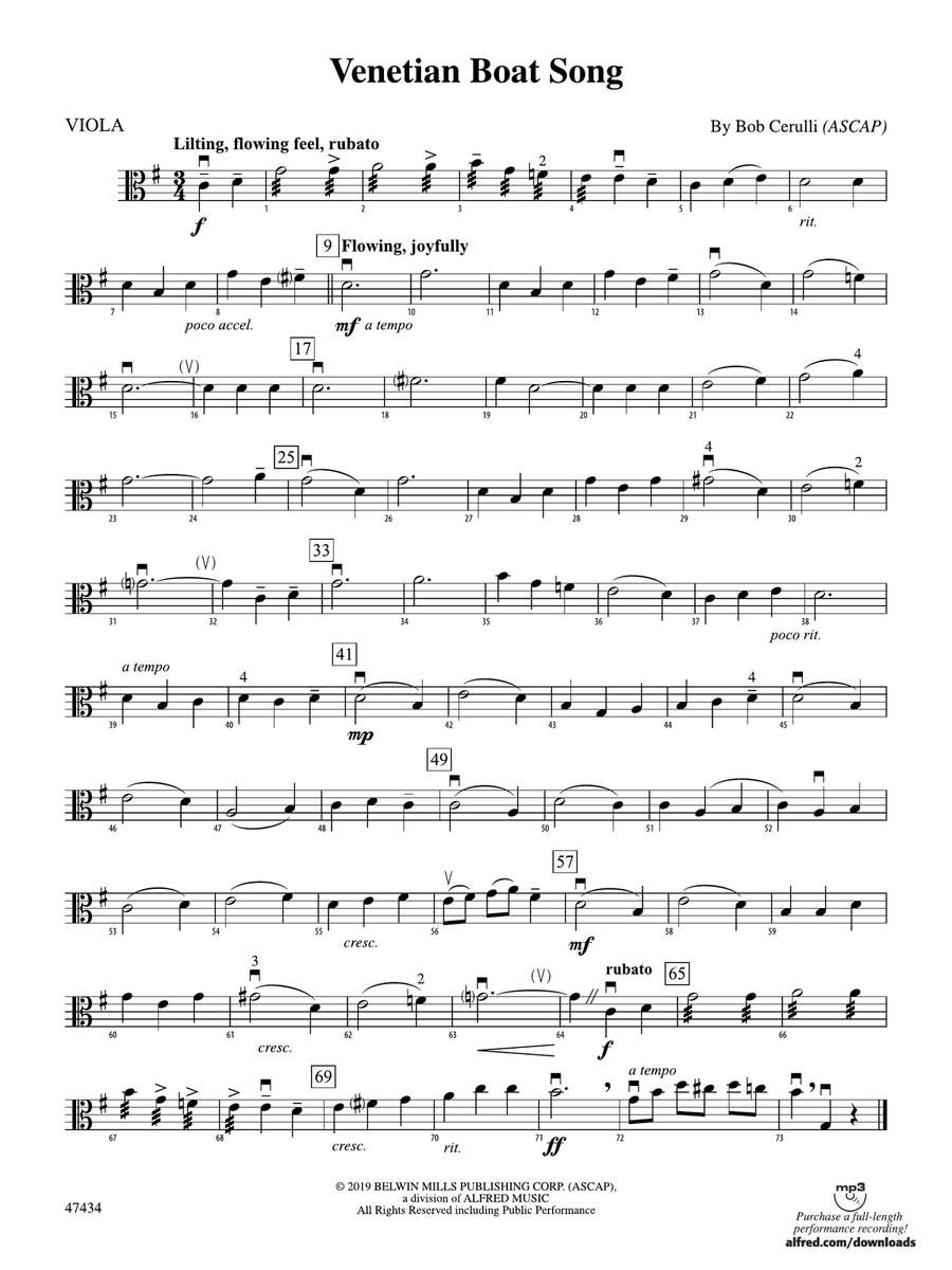 Venetian Boat Song: Viola String Orchestra - Digital Sheet Music