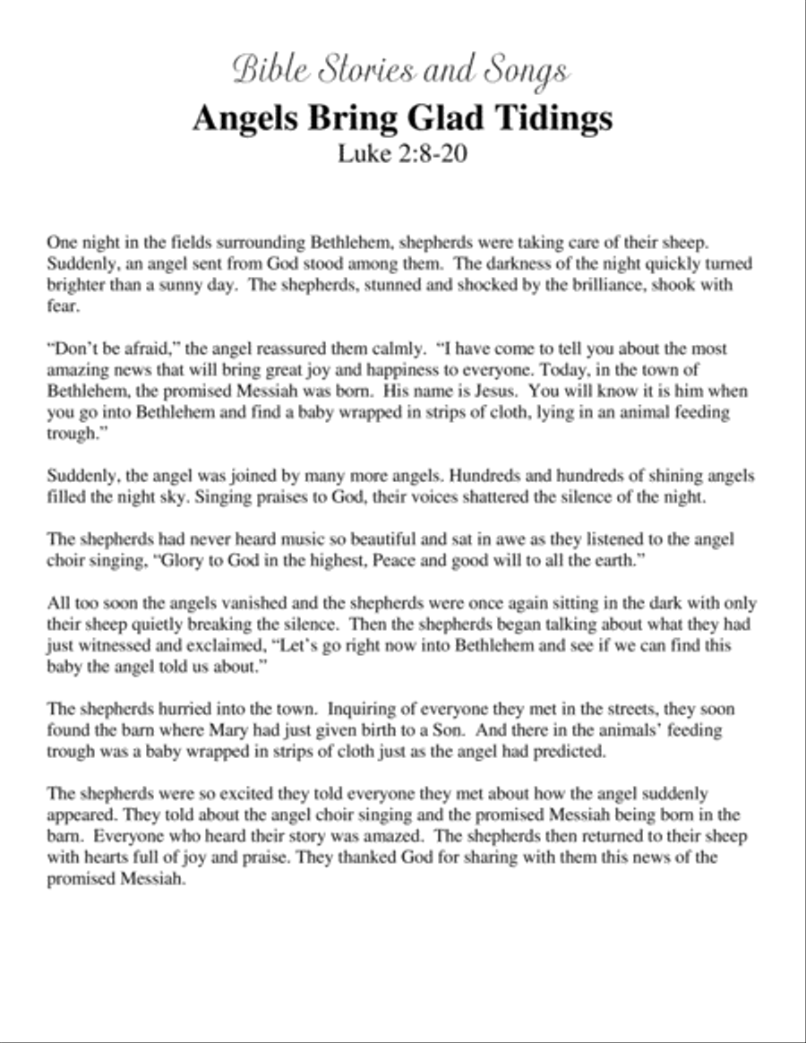 Angels Bring Glad Tidings (Bible Stories and Songs) Piano, Vocal, Guitar scores gallery preview page 1
