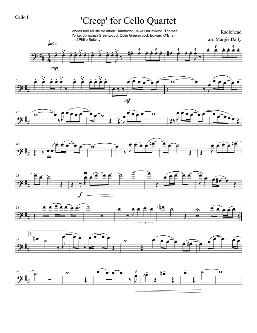 Creep String Quartet scores gallery preview page 1