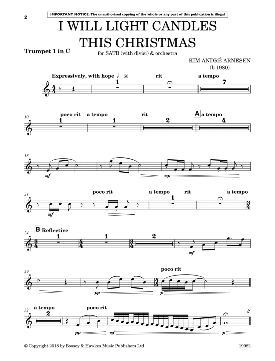 I Will Light Candles This Christmas (Full Orchestration) - C Trumpet 1