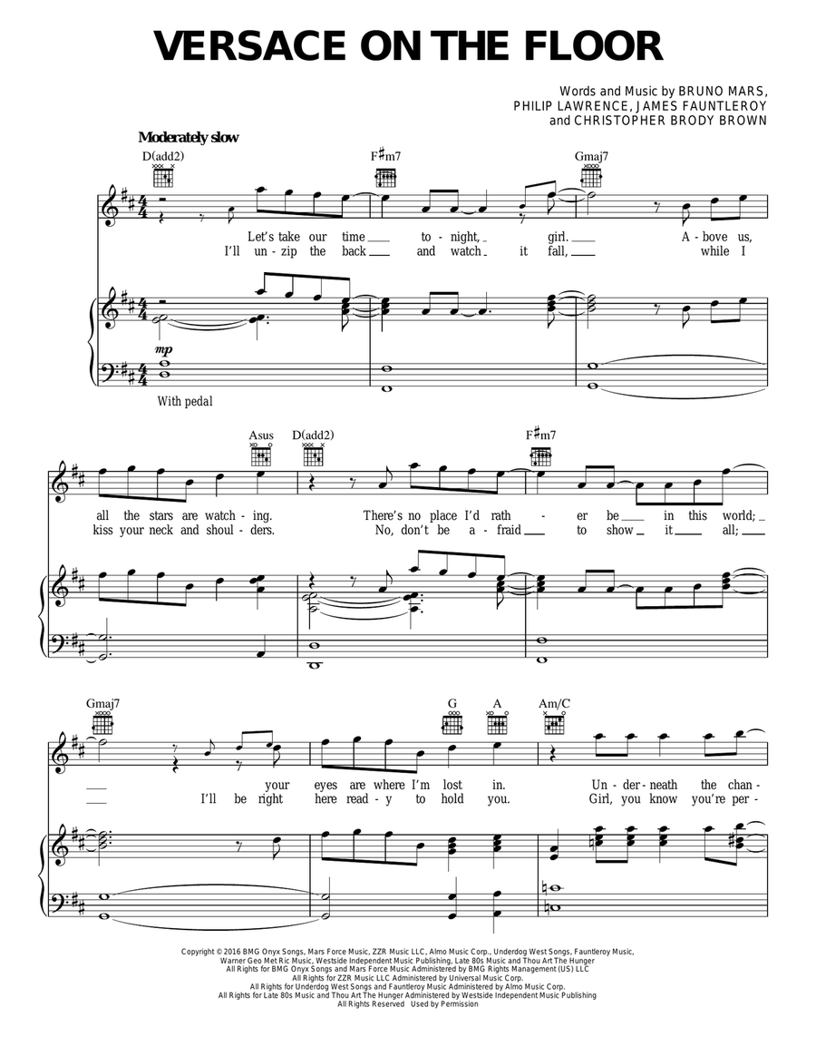 Versace On The Floor Piano, Vocal, Guitar scores gallery preview page 1