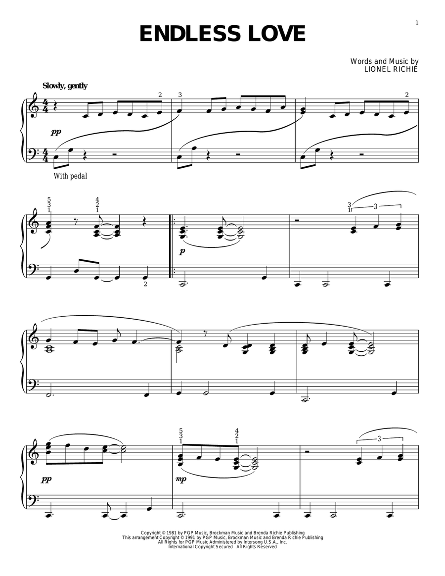 Endless Love Piano Solo scores gallery preview page 1