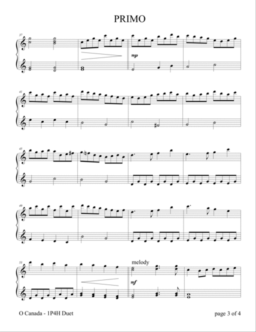 O Canada (1 Piano, 4 Hands Duet) Piano Method scores gallery preview page 5