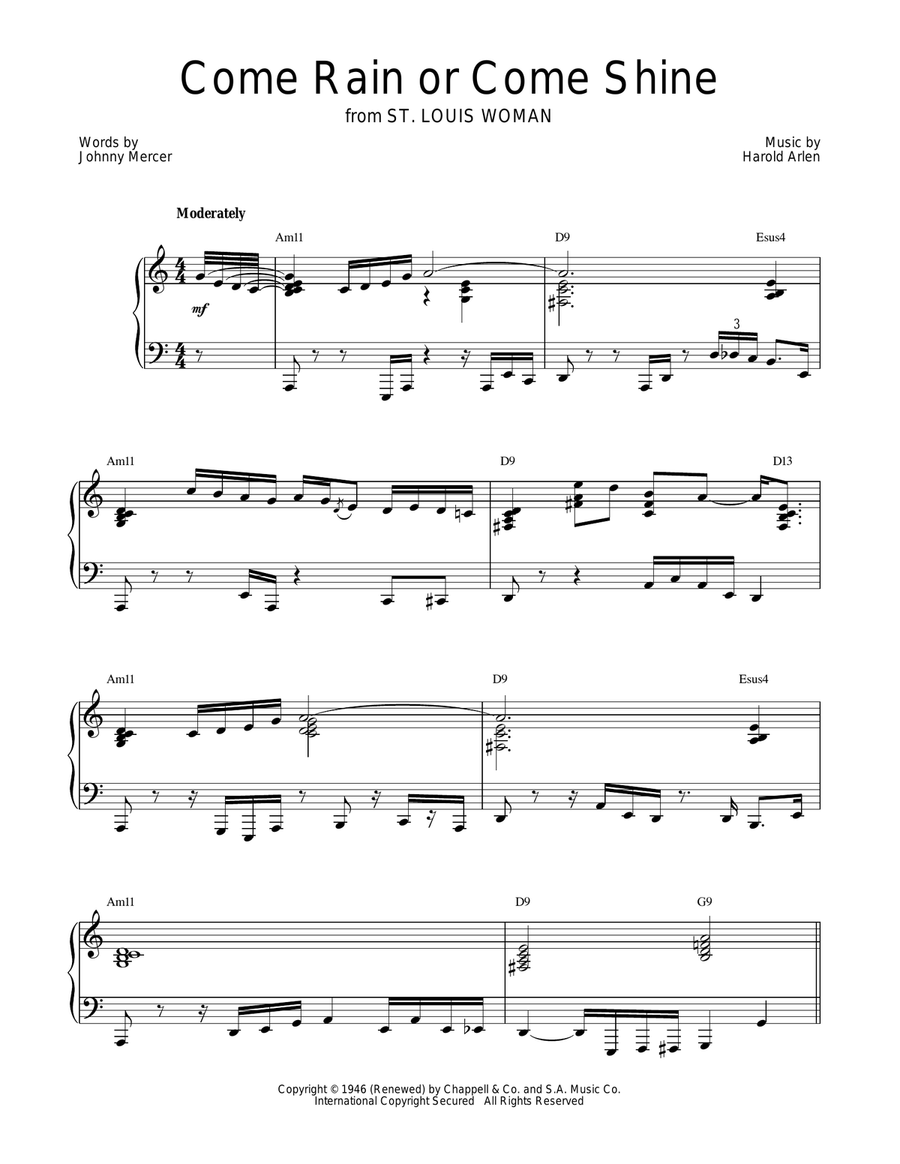 Come Rain Or Come Shine Piano, Vocal, Guitar scores gallery preview page 1