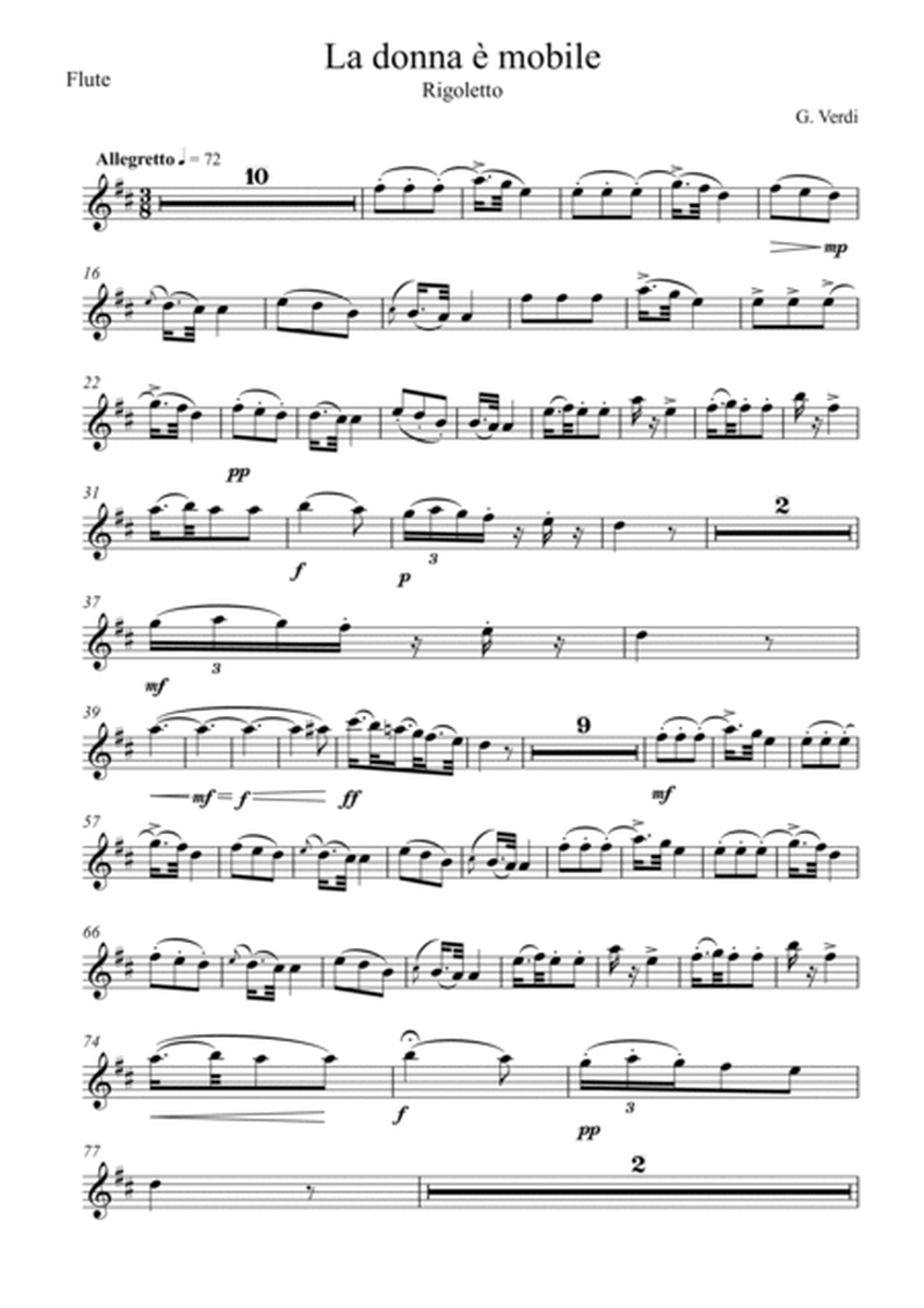 Giuseppe Verdi - La donna e mobile (Rigoletto) Flute Solo - D Key image number null