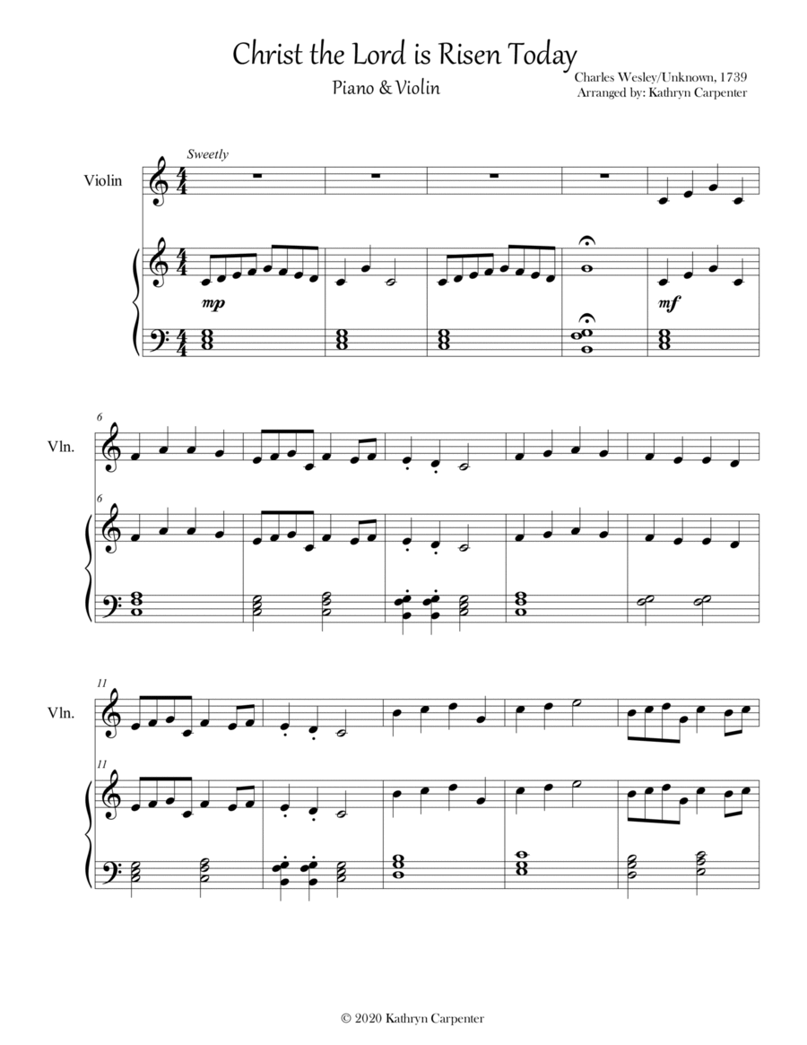 Christ the Lord is Risen Today (Easy Piano & Violin) Violin Solo scores gallery preview page 1
