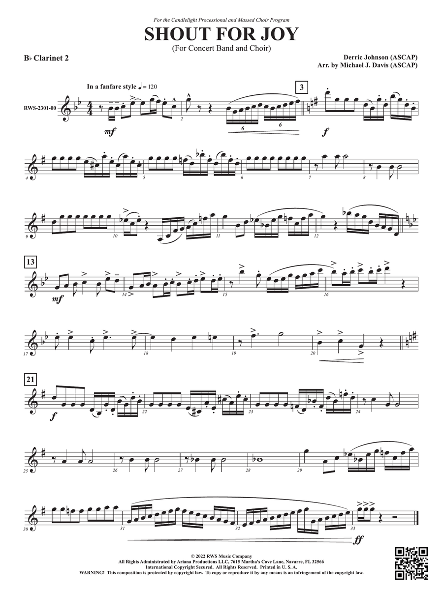 Shout for Joy - For Concert Band and Choir: 2nd B-flat Clarinet