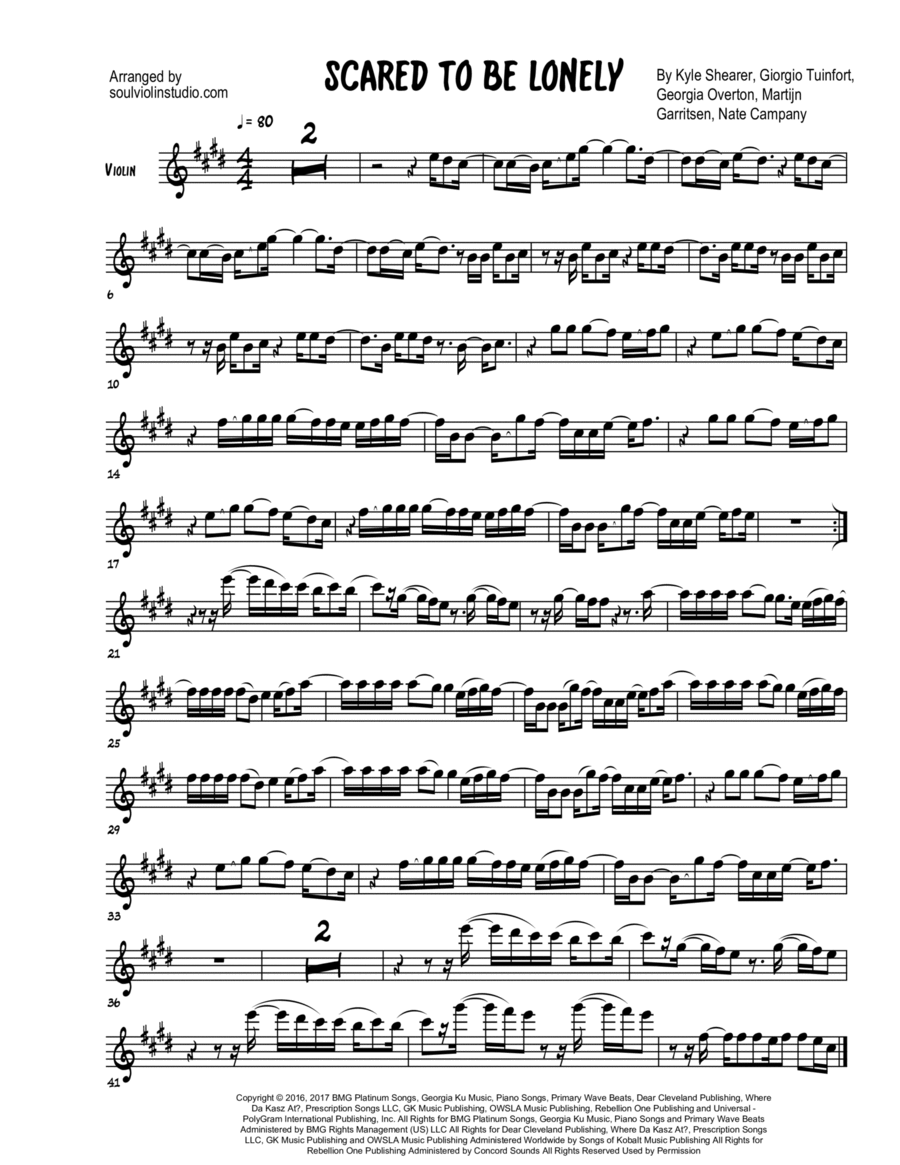 Scared To Be Lonely Violin Solo scores gallery preview page 1