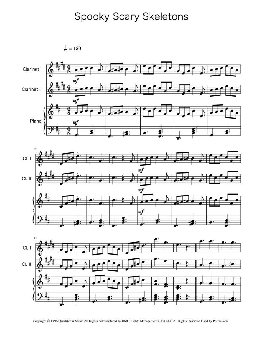 Spooky Scary Skeletons Clarinet Duet scores gallery preview page 1