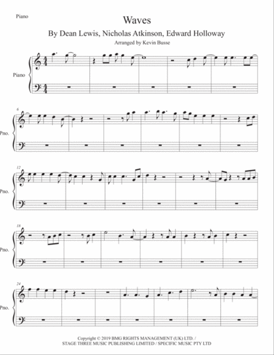 Waves Easy Piano scores gallery preview page 1