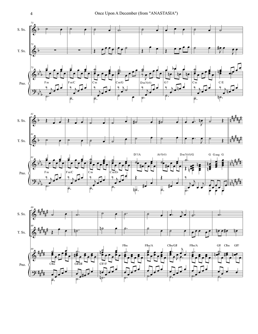 Once Upon A December from the Twentieth Century Fox Motion Picture ANASTASIA Tenor Saxophone scores gallery preview page 4
