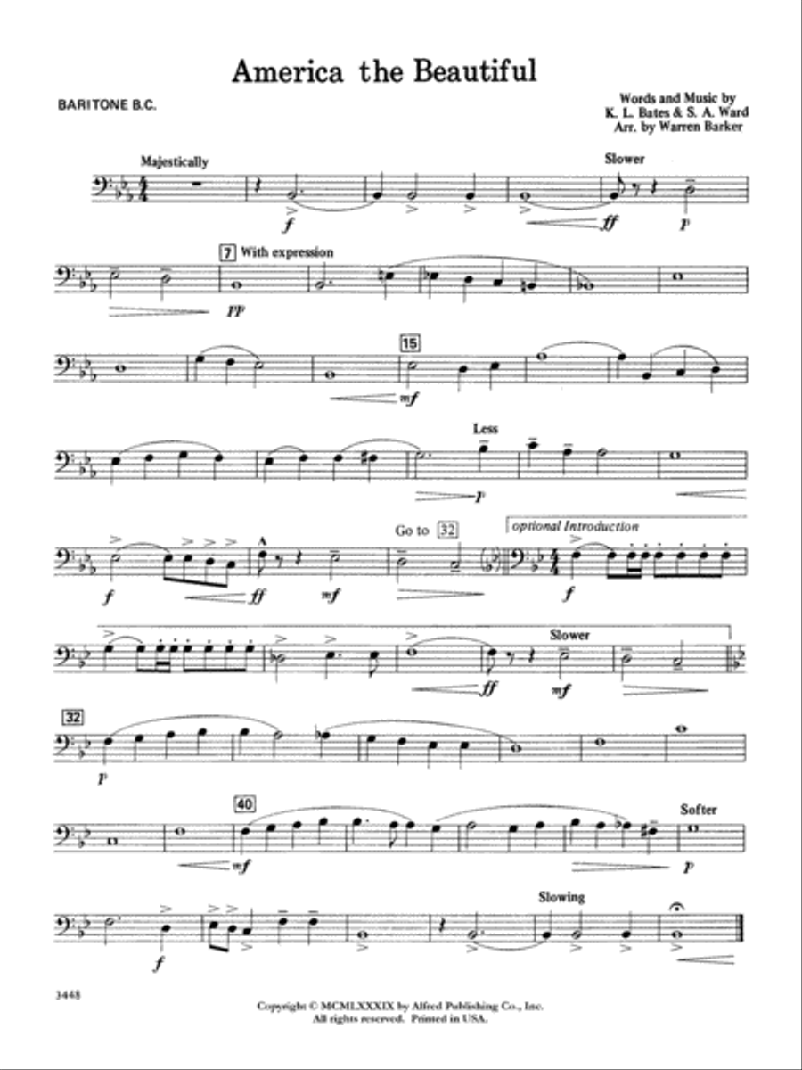 America, the Beautiful: Baritone B.C. Concert Band scores gallery preview page 1