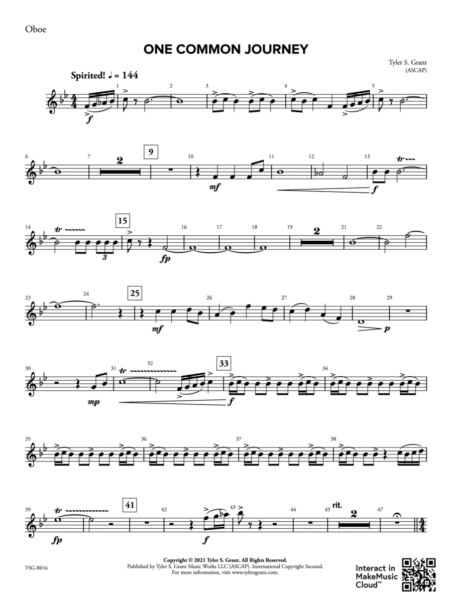 One Common Journey: Oboe Concert Band scores gallery preview page 1