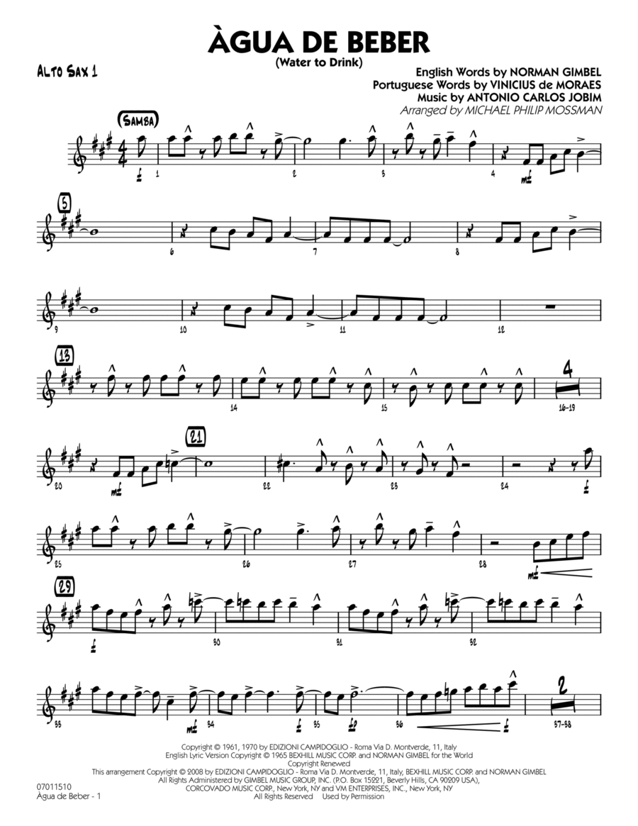 Agua de Beber (Water to Drink) - Alto Sax 1 Alto Saxophone scores gallery preview page 1
