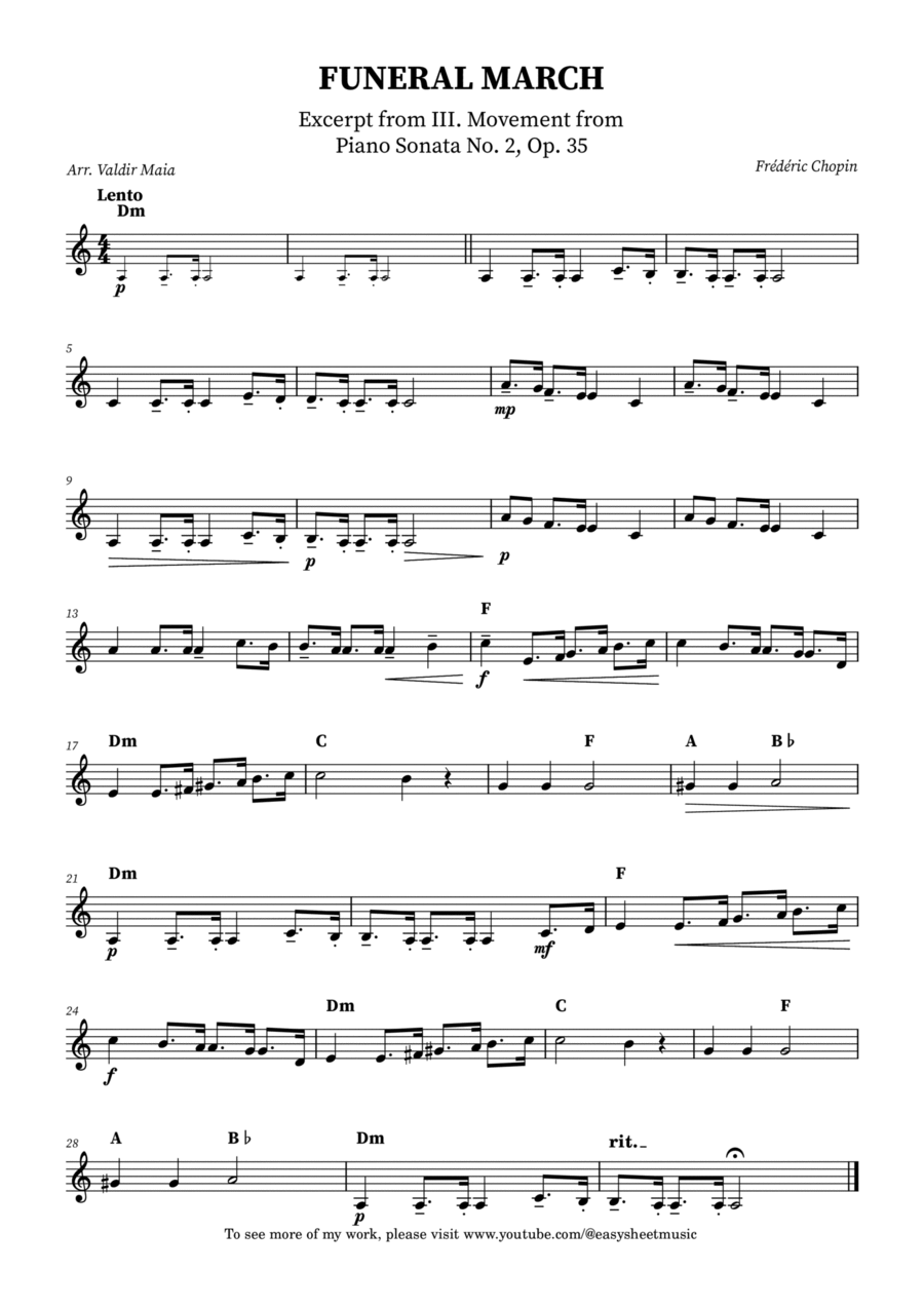 Chopin's Funeral March - Easy French Horn Solo (with Chords) Horn Solo scores gallery preview page 1
