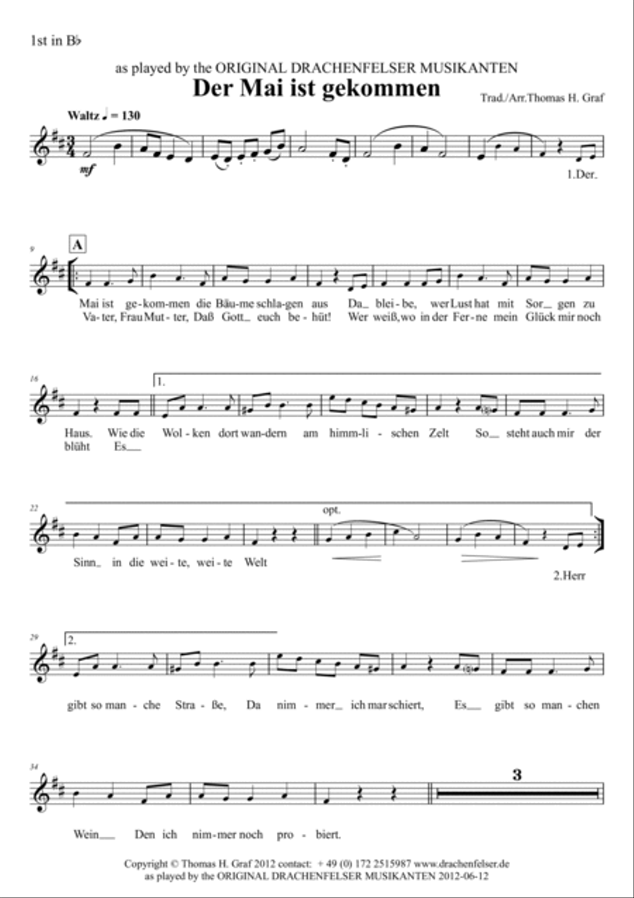 Der Mai ist gekommen - Quartet – Bavarian style – bugle, baritone horn, tuba, accordion Baritone Horn scores gallery preview page 5