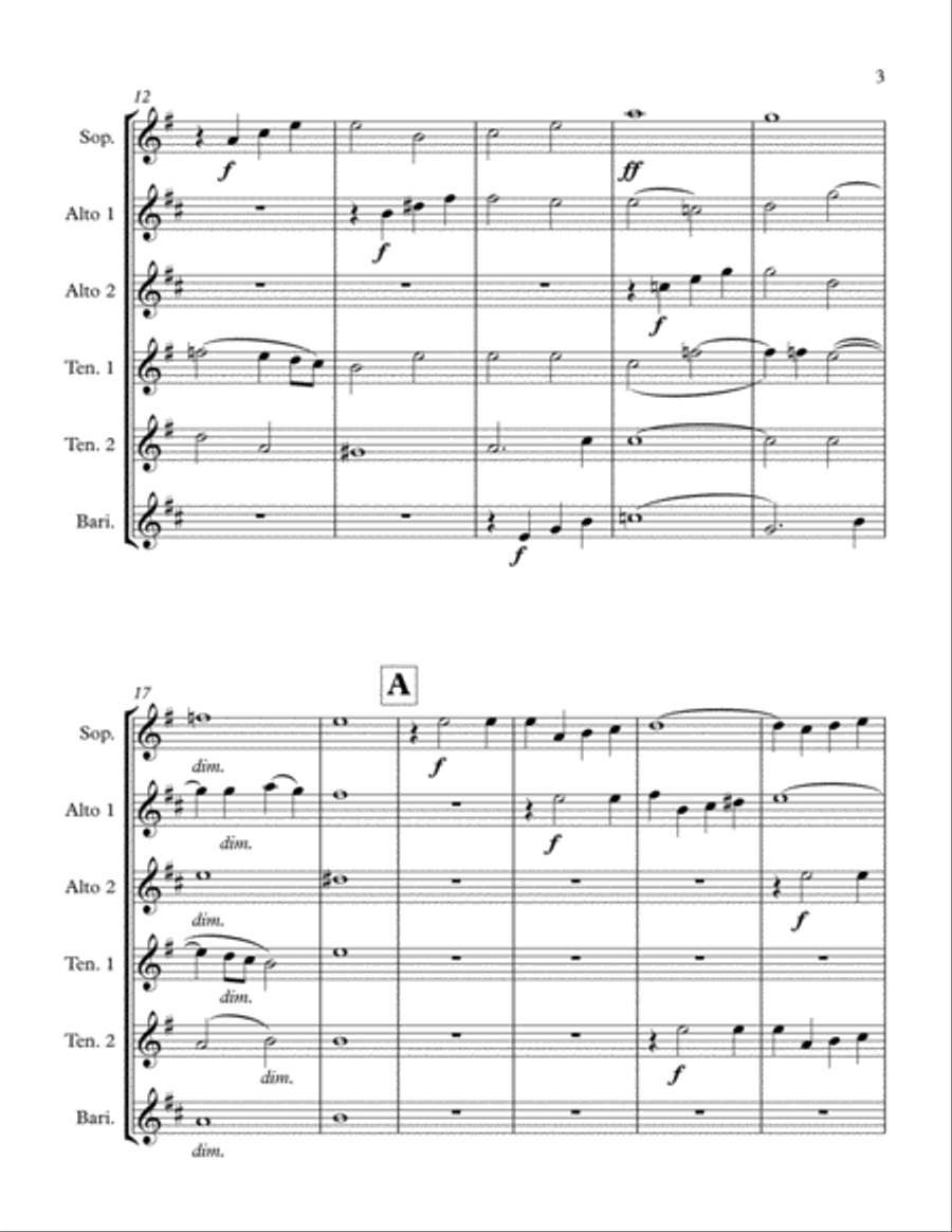 Abendlied for Saxophone Sextet (SAATTB) Woodwind Quartet scores gallery preview page 3
