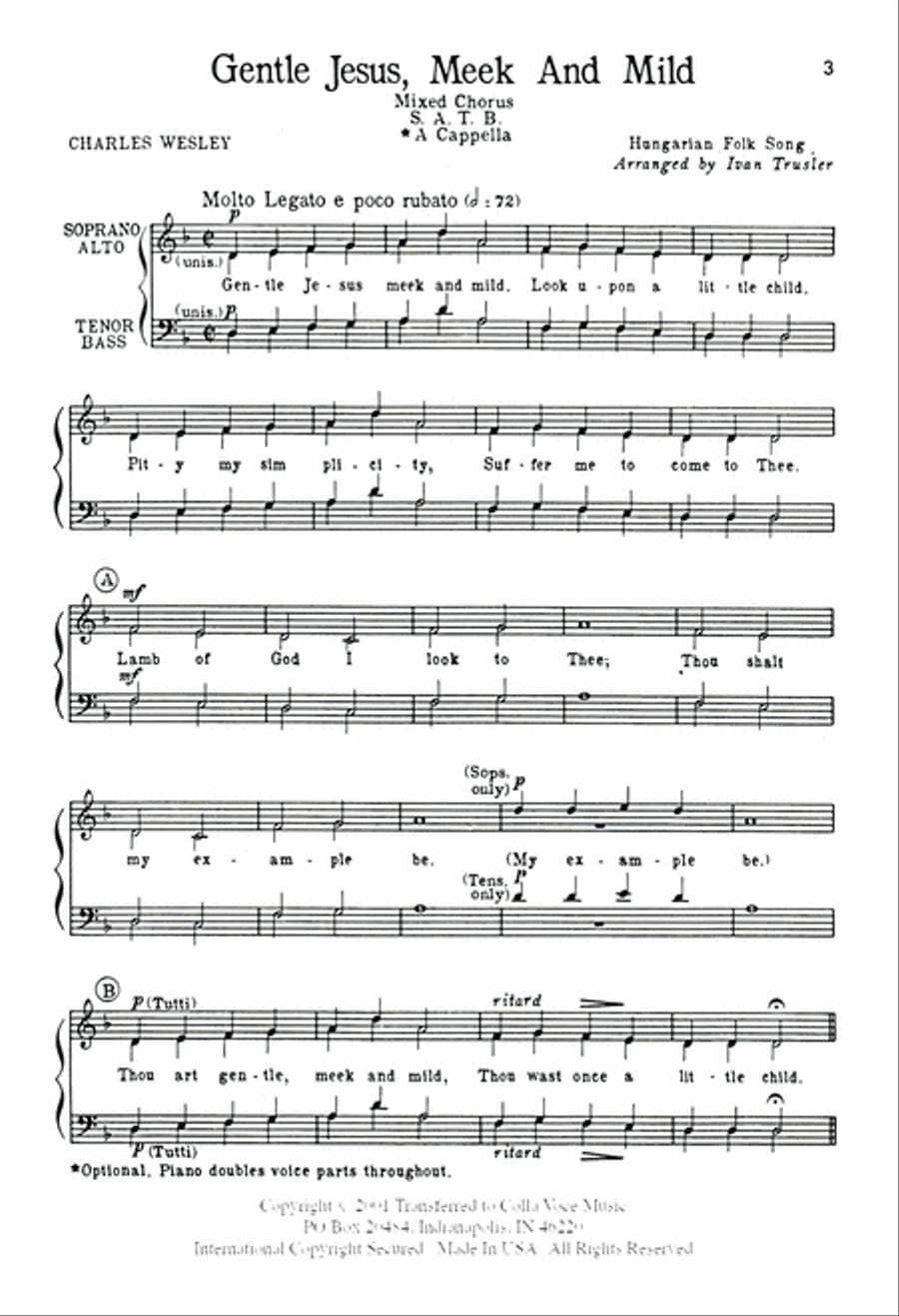 Gentle Jesus, Meek and Mild 4-Part scores gallery preview page 2