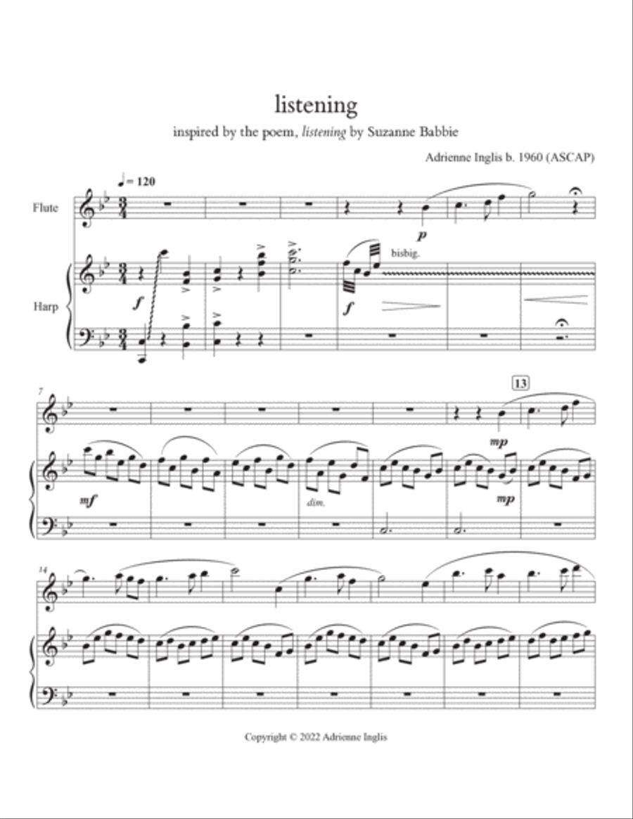 listening for flute and lever or pedal harp Flute scores gallery preview page 2
