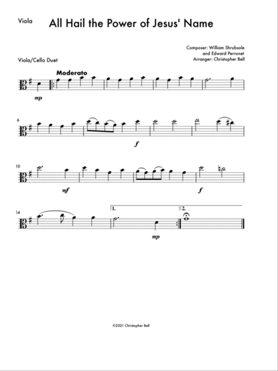 All Hail the Power of Jesus' Name - Easy Viola/Cello Duet String Duet scores gallery preview page 2