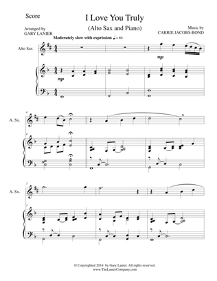 I LOVE YOU TRULY (Duet for Alto Sax/Piano with Score and Sax Part)