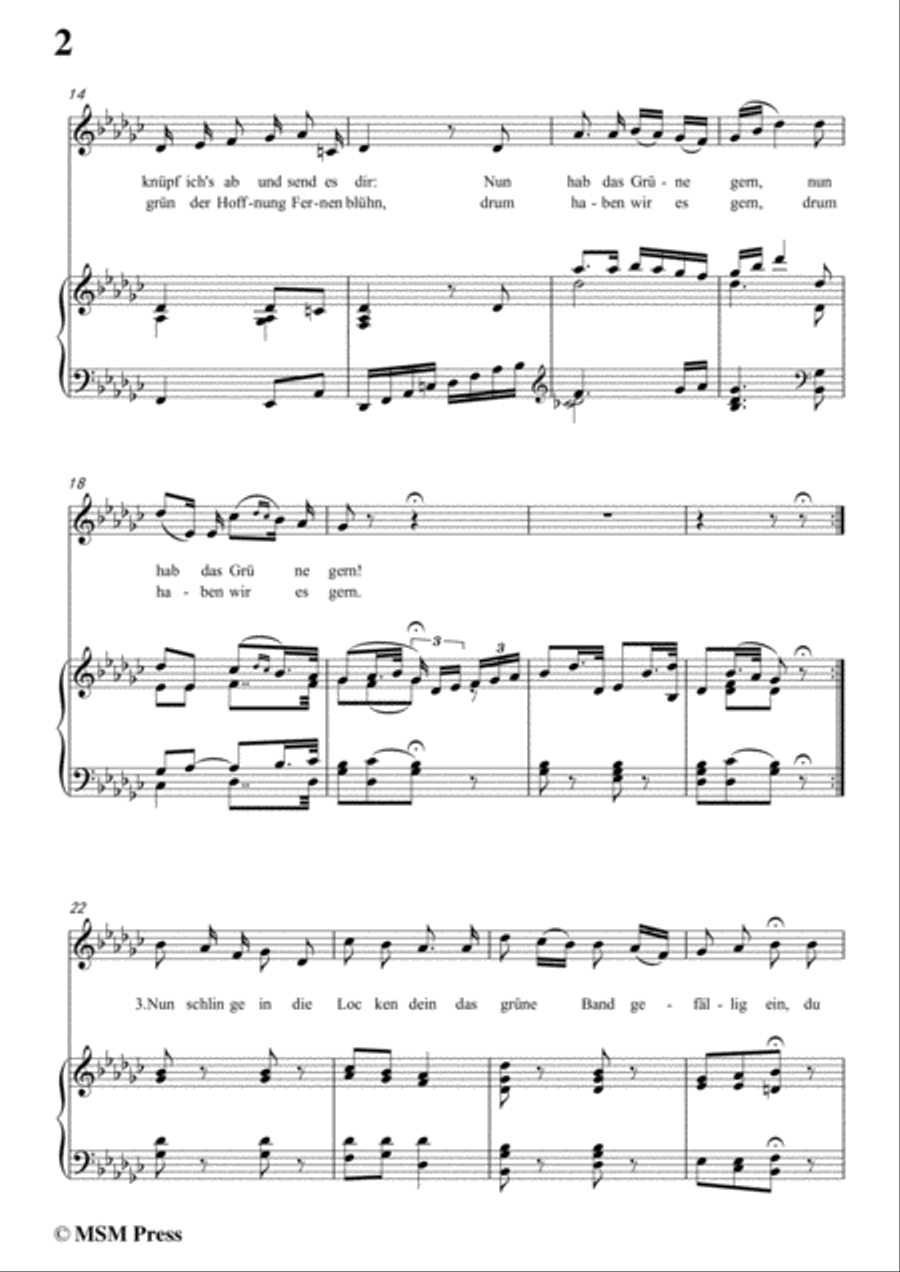 Schubert-Mit dem grünen Lautenbande,Op.25 No.13,in G flat Major,for Voice&Piano Voice scores gallery preview page 4