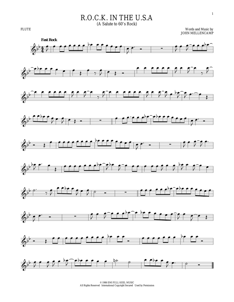 R.O.C.K. In The U.S.A. (A Salute To 60's Rock) Flute Solo scores gallery preview page 1