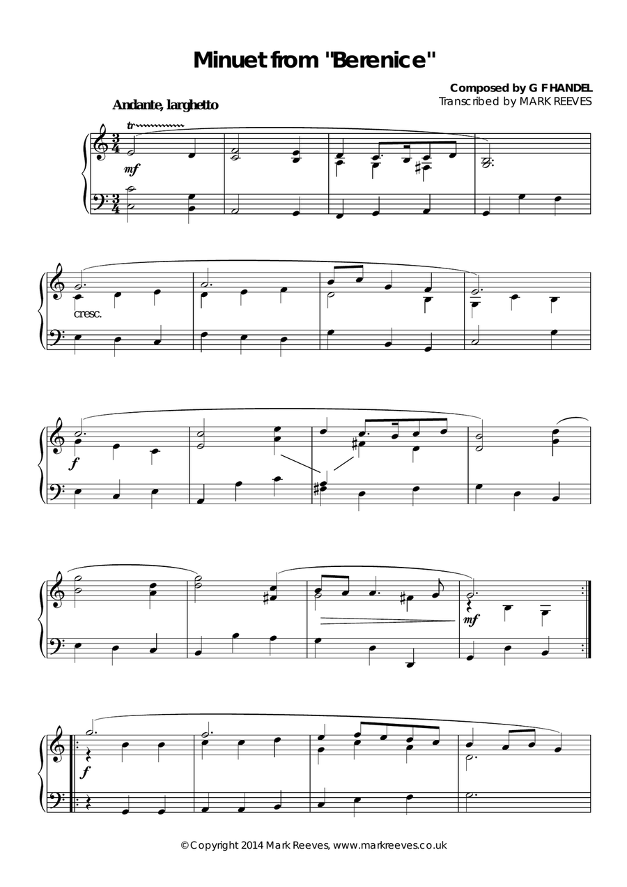 Minuet from Berenice Piano Solo scores gallery preview page 3