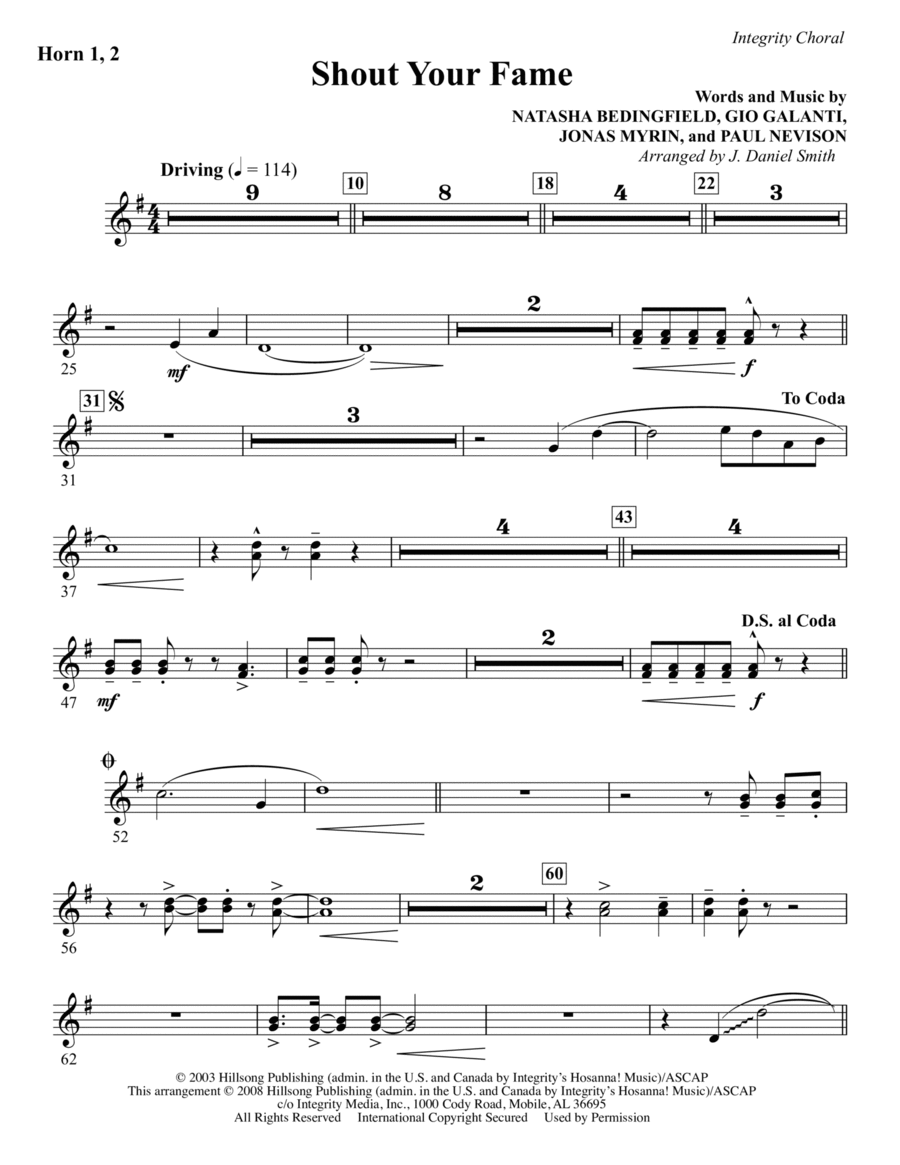 Shout Your Fame - Horn 1 & 2 Choir scores gallery preview page 1