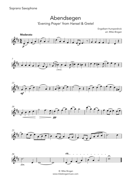 Evening Prayer (Abendsegen), Humperdinck - flexible saxophone quartet (SATB, AATB, AAAB, AAAT, AATT) image number null