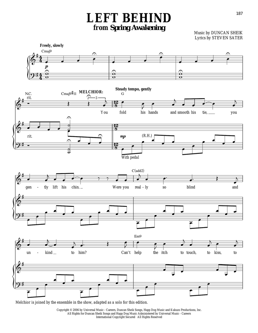 Left Behind Piano, Vocal scores gallery preview page 1