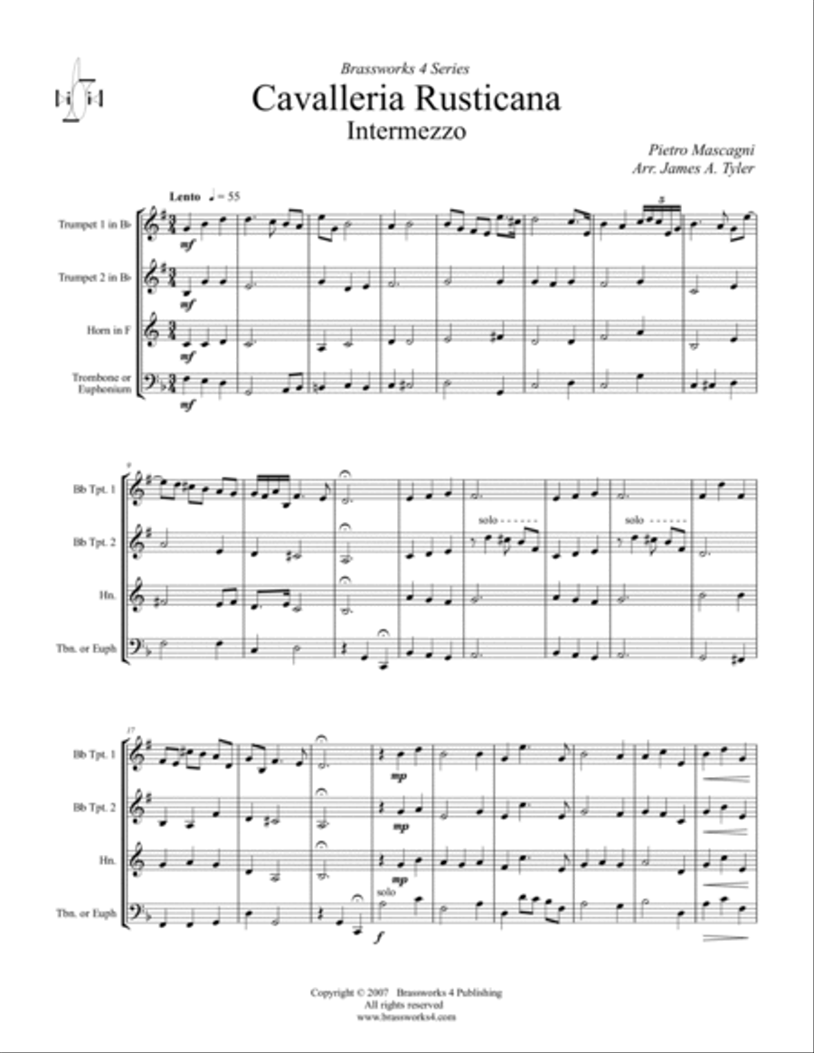 Cavalleria Rusticana - Intermezzo Brass Quartet scores gallery preview page 2