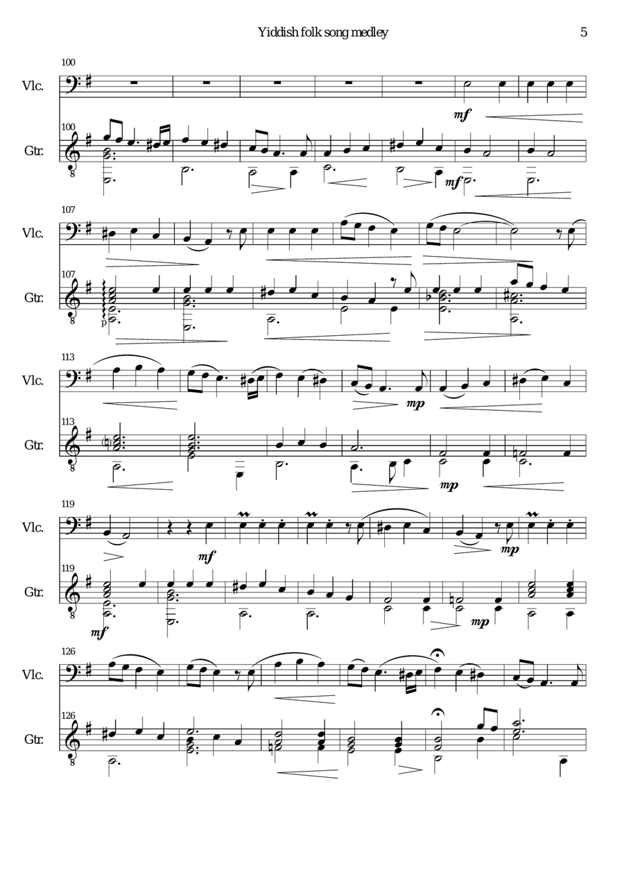 Yiddish Folk Song Medley for cello and guitar String Duet scores gallery preview page 5
